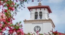 University Hall clocktower in Spring